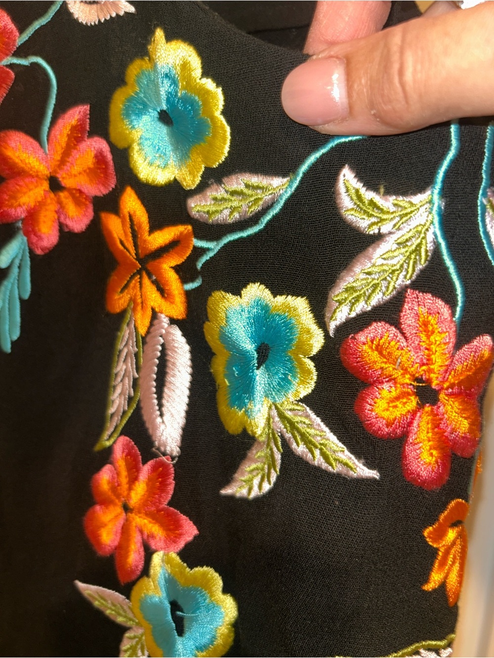FREE PEOPLE Black Floral Embroidered Strappy Swing Mini Dress Size XS - Picture 4 of 6